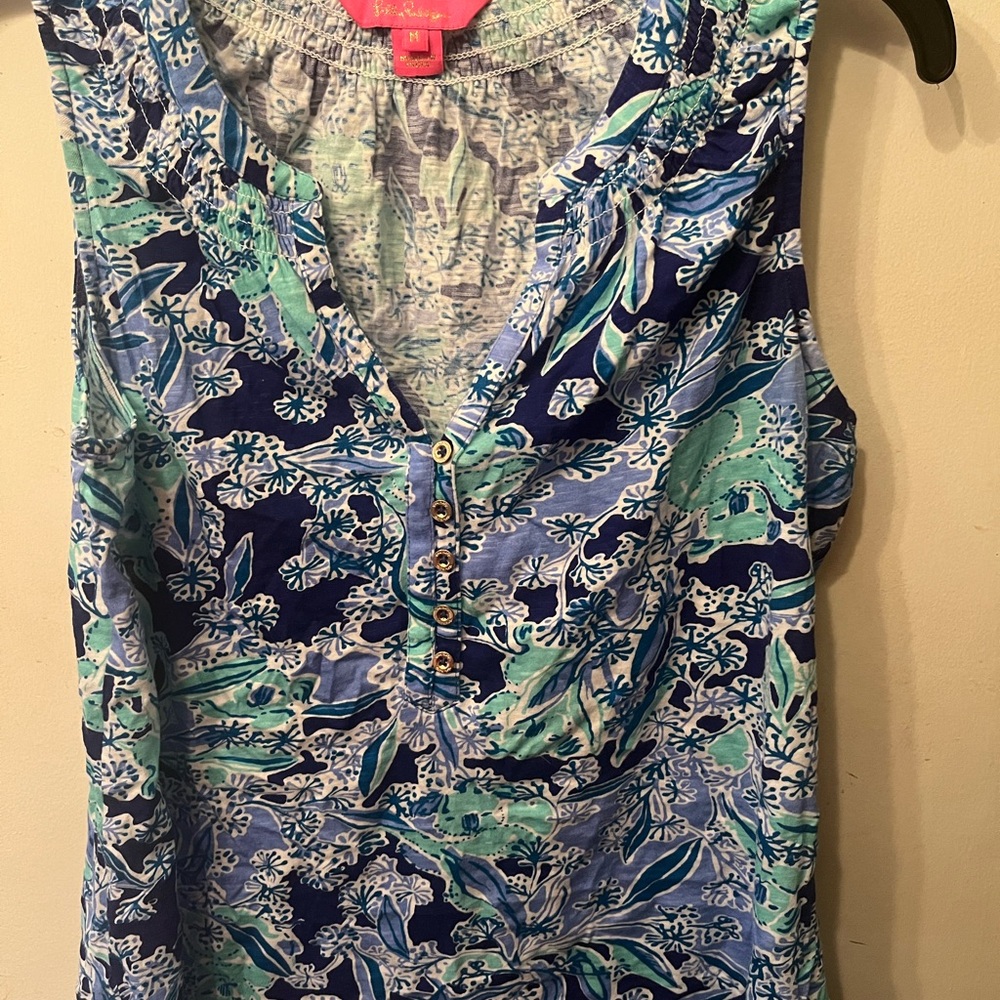 Lilly Pulitzer Blue and Green Sleeveless top with V-Neck